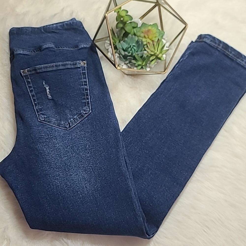 belle BOHO By Kim Graver Classic Blue Distressed Stretch Women's Jeggings